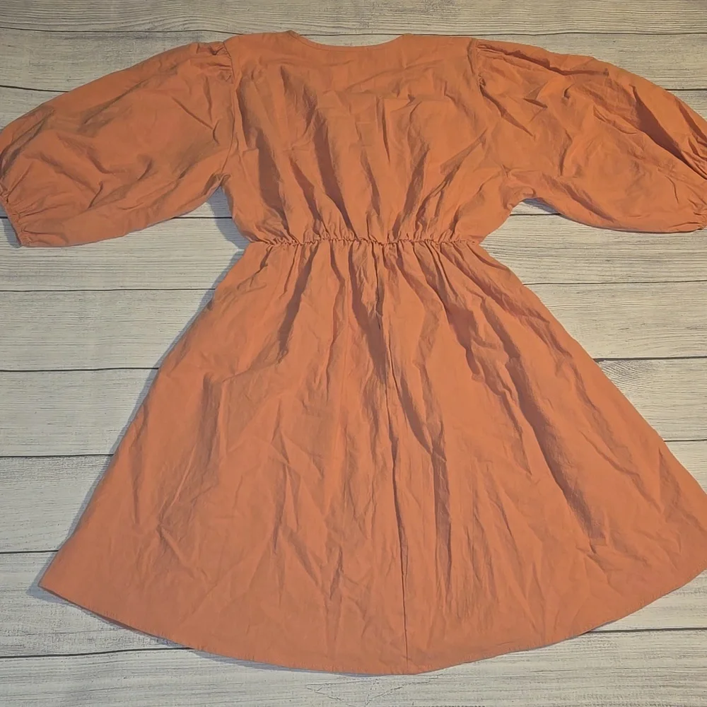 Velvet Torch Babydoll Skater Dress w/ 3/4 Puff Sleeves Pink/Peach Size L NWT - Picture 2 of 11